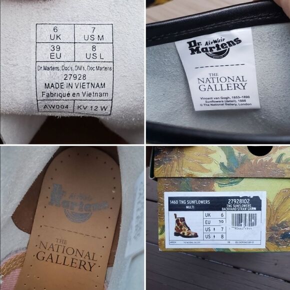 Dr. Martens 1460 TNG Vincent Van Gogh Sunflower National Gallery Boots Woman's 8 - Picture 8 of 9